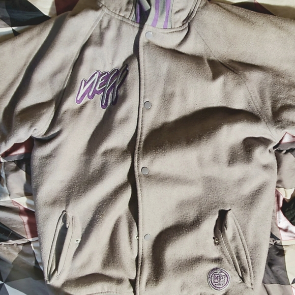 Neff Grey/Light Purple Wool Varsity Jacket - Picture 1 of 7